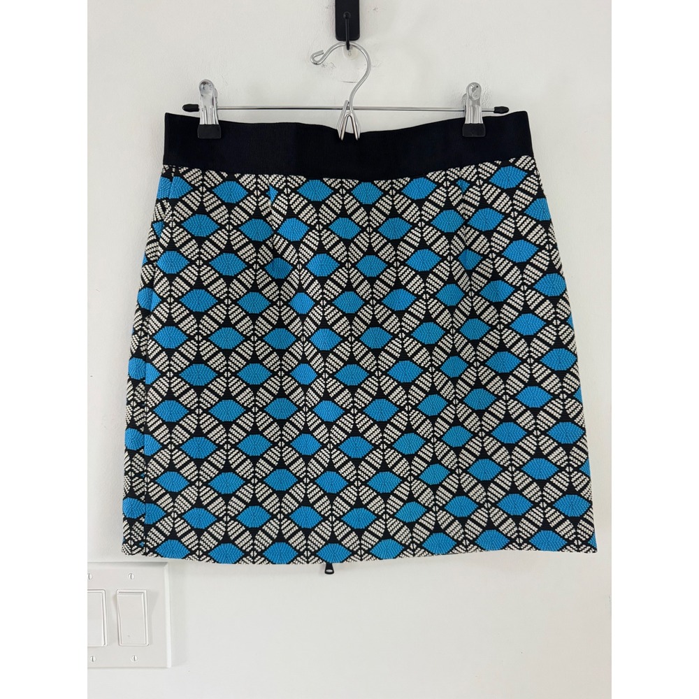 Milly Blue Black Geometric Jacquard Mini Skirt Size 8 Made in USA Full Zip Back